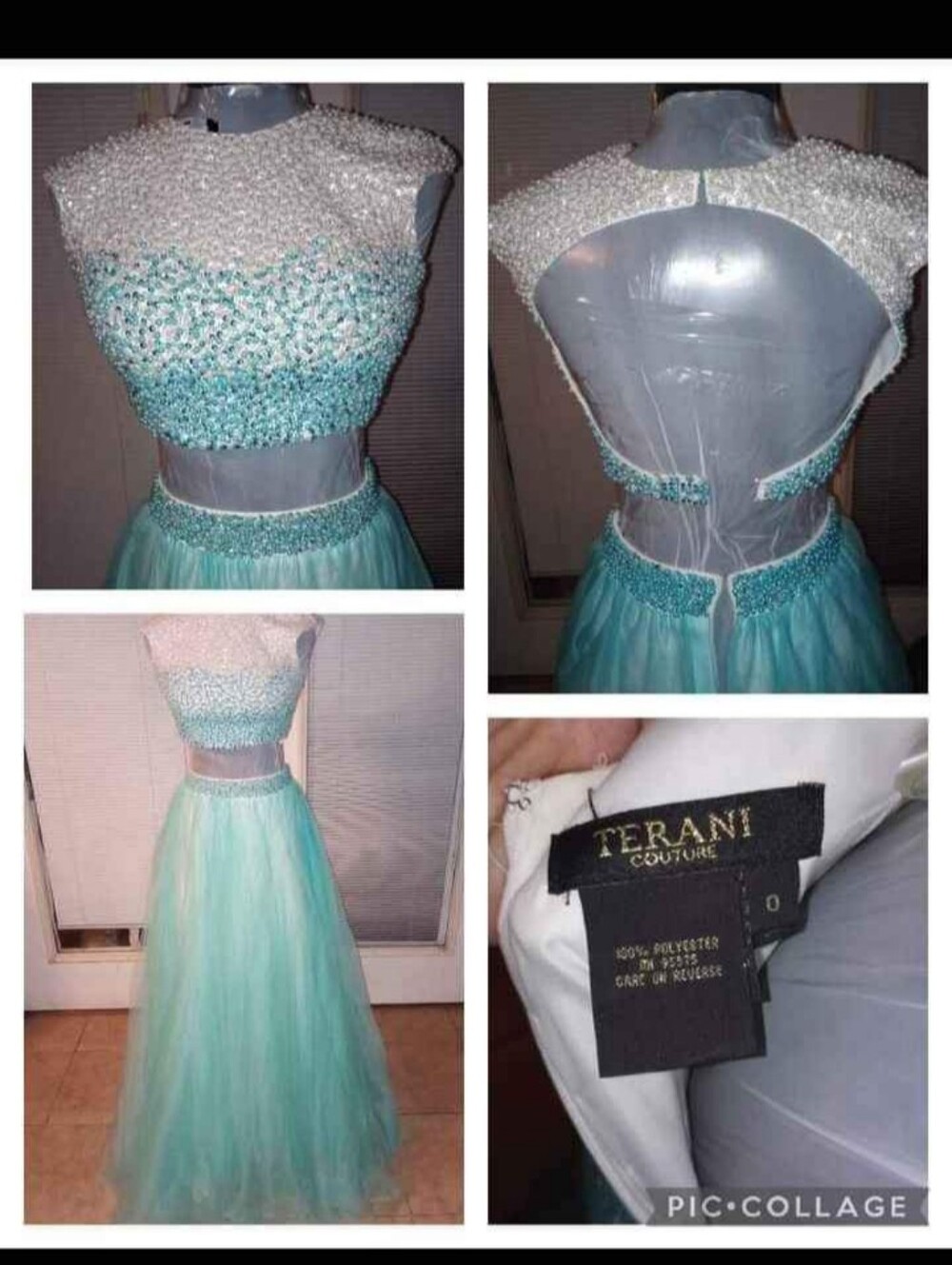 Terani Couture Aqua Beaded Two-Piece Prom Dress